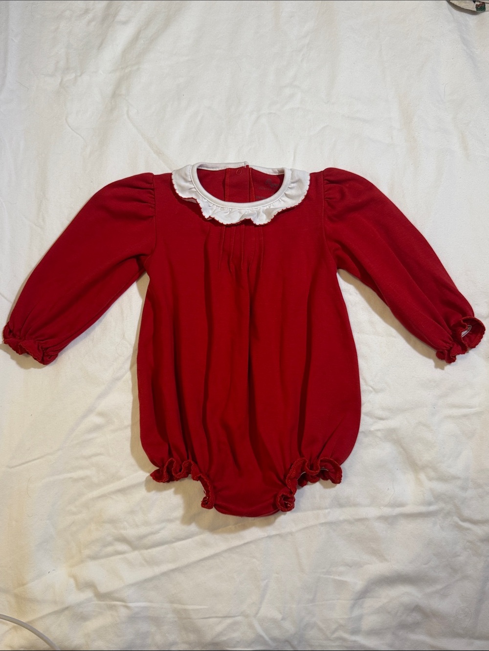 Pippa Red Long-Sleeve Baby Bubble with White Moonstitch Collar - 9 month